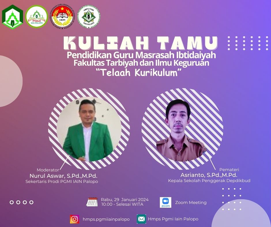 Hadirkan Praktisi Kurikulum Merdeka sebagai Pembeicara, PGMI IAIN Palopo Kuliah Tamu Virtual Mata Kuliah Telah Kurikulum